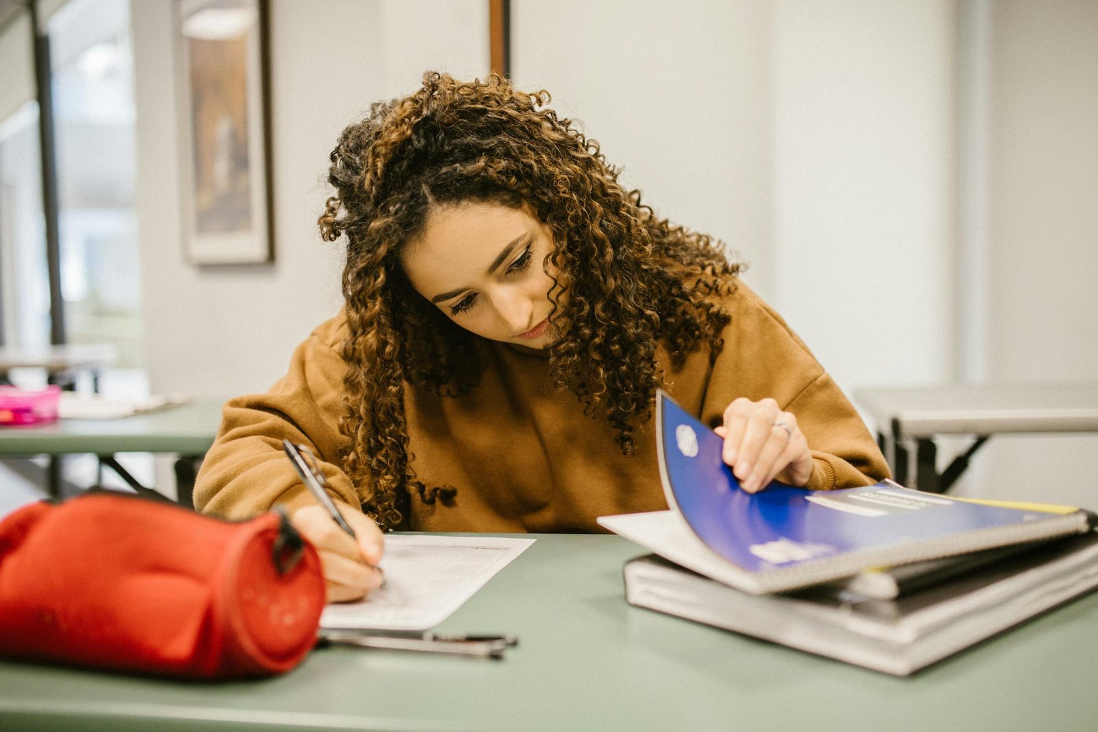 A college student taking a test